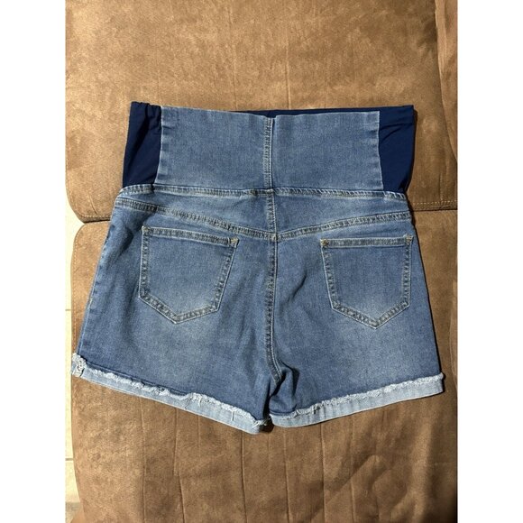 Women’s Large Maternity Shorts Stretch Denim Over The Belly Full Panel - Picture 3 of 5